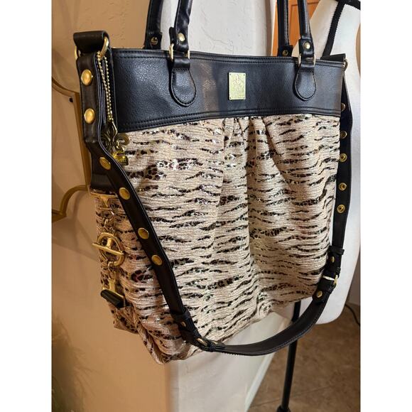 Kalencom Tote/Diaper Bag New Orleans Zip Double Handle Metallic Cheetah Print - Picture 5 of 8